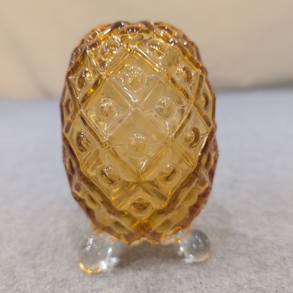 Fenton Amber Pineapple Art Glass Egg Three Footed Decorative Paperweight MCM - Picture 1 of 7